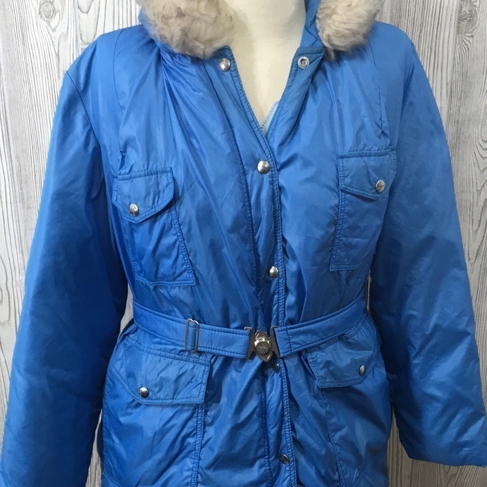 VTG 80s Canadian Trail by Squire Down Parka Jacket Fur Hood Blue Women's L